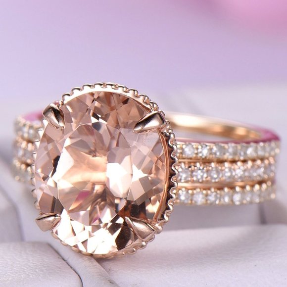 🎁 3 pcs/set Rose Gold Oval Bridal Wedding/Engagement Ring Set, VIP241 - Picture 4 of 9
